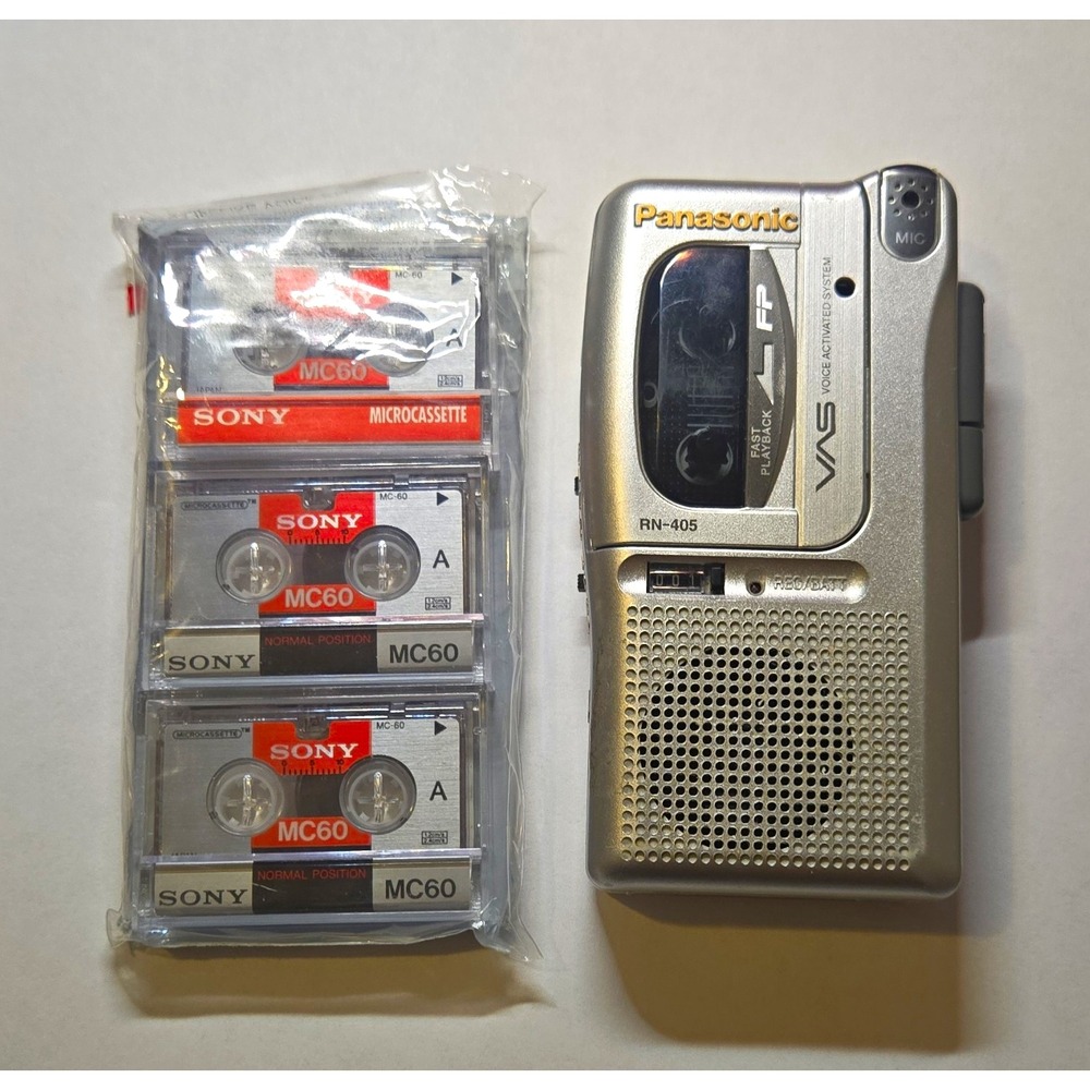 Panasonic RN-405 Handheld Microcassette Recorder Voice Activated Silver Bundle
